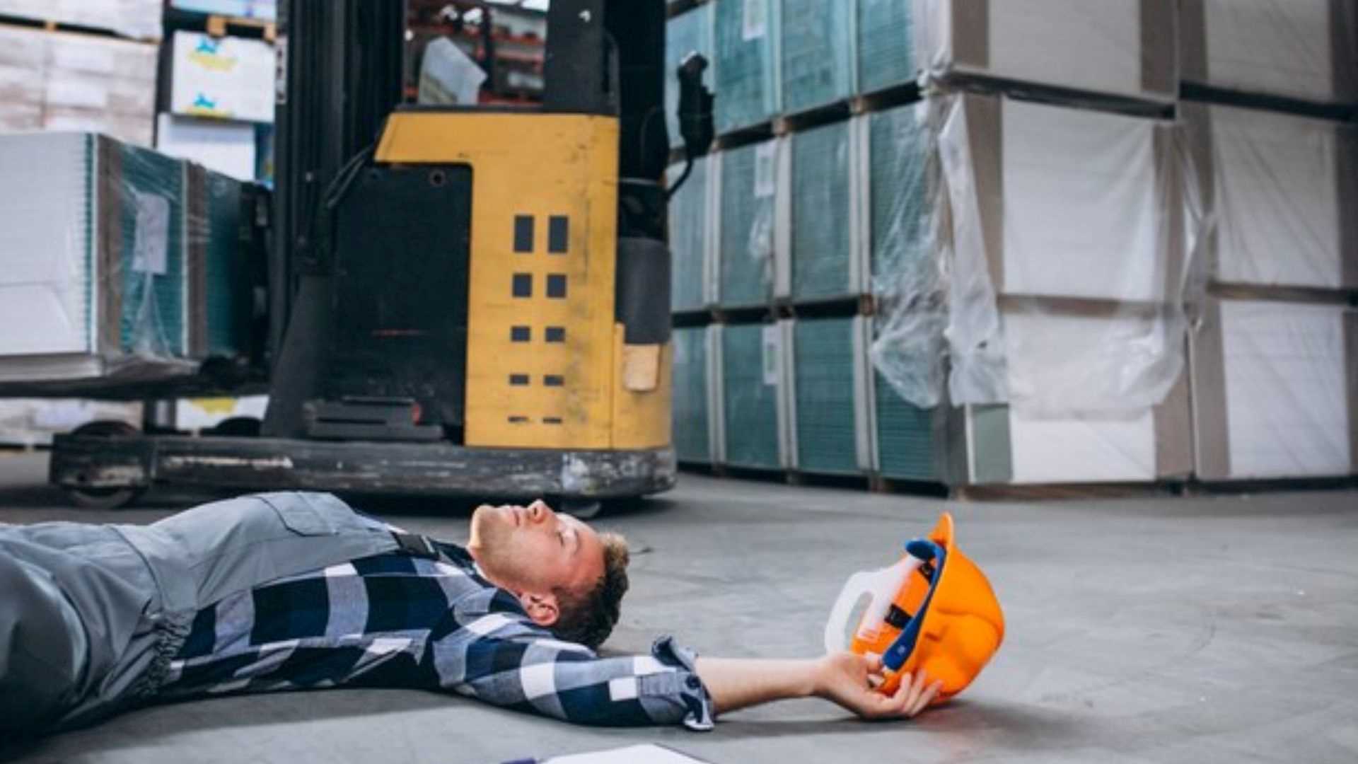 A worker faces an accident in a warehouse, highlighting the importance of preventing alcohol-induced accidents.