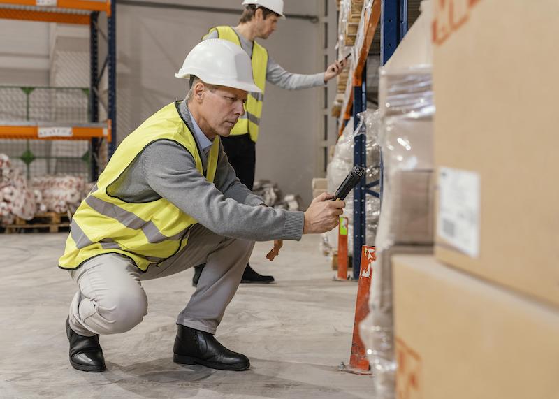 shift worker in warehouse doing packaging after using breathalyser