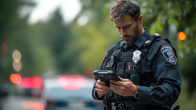 officer using mobile data with breathalyser devices